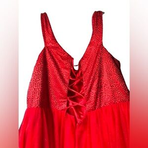 Plus size xxxl red prom formal dress glittery with rhinestones corset type back